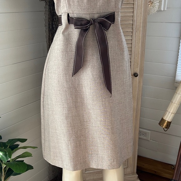 Studio I Women’s Career Beige Short-Sleeve Knee Length Belted Dress Size 10 - Picture 3 of 12